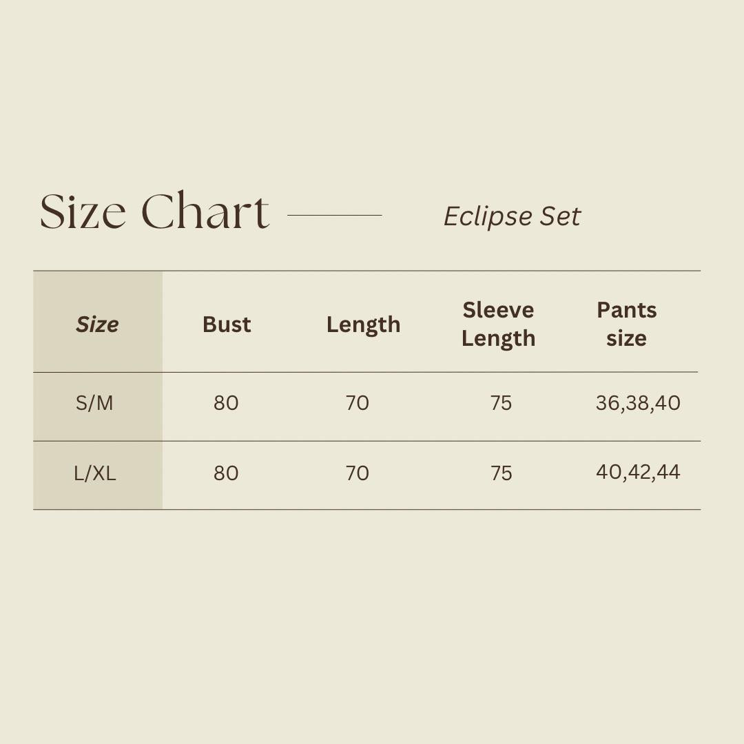 Size Chart for Eclipse Set