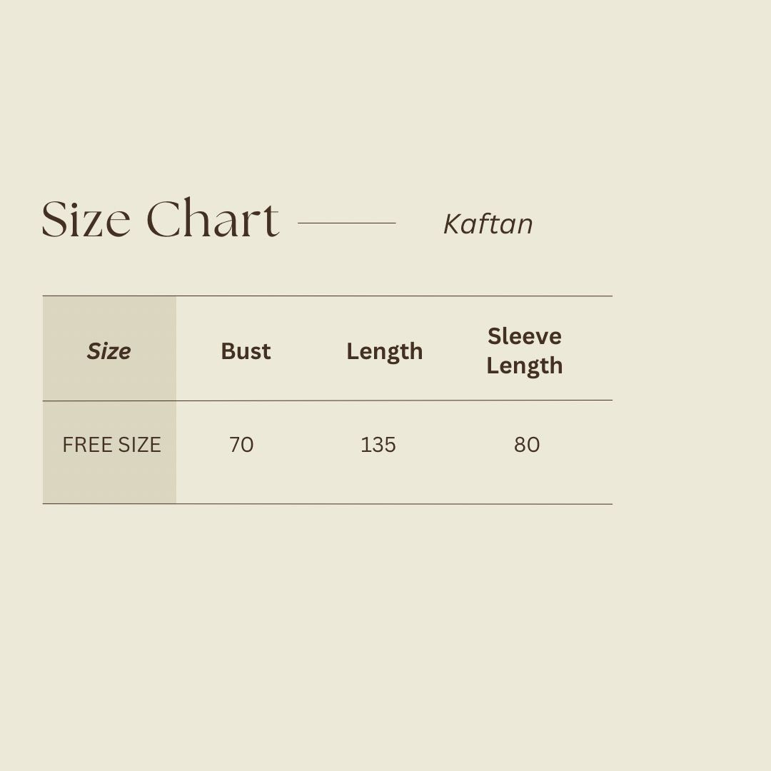 Size Chart for Qamar Kaftan