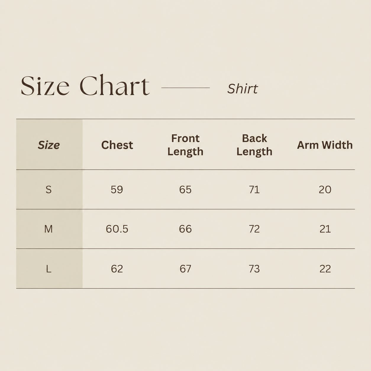 Size Chart for Golden Hour Shirt - Blue