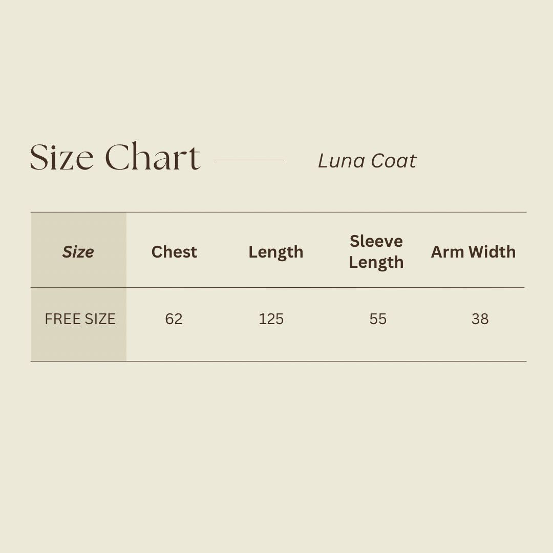Size Chart for Luna Coat - Burgundy