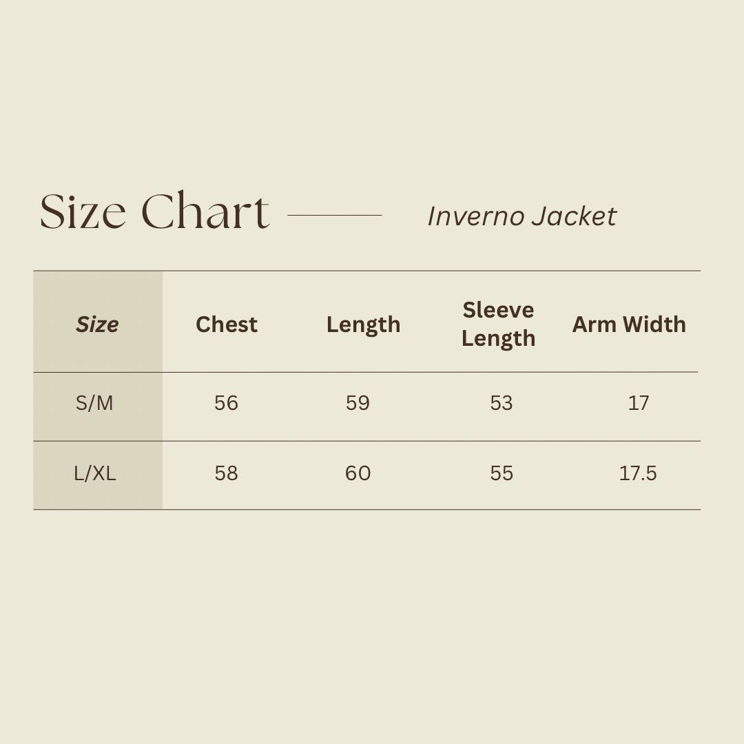 Size Chart for Inverno Jacket